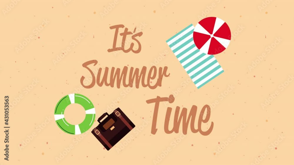 Canvas Prints summer time lettering animation with umbrella and towel in beach