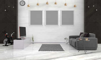 Modern living room for quarantine period, 3D rendering