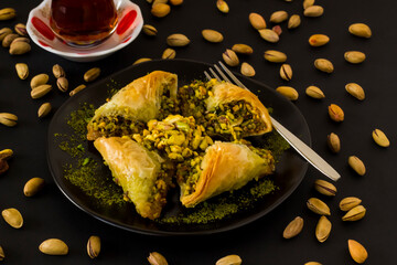 Traditional Turkish Pastry Dessert is Pistachio Baklava;
