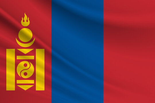 Flag of Mongolia. Fabric texture of the flag of Mongolia