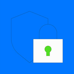 Shield with padlock vector illustration. Data or website protection concept with lock symbol. Flat thin line style.