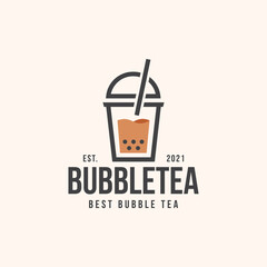 bubble tea boba logo template vector