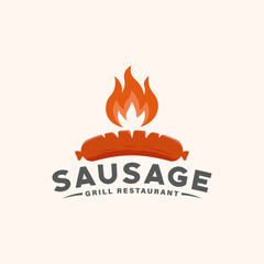 sausage bbq logo template vector