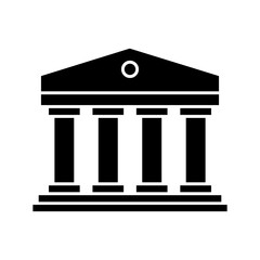 Government or courthouse institute building icon. Classic greek columns structure symbol. Vector illustration isolated on white background.