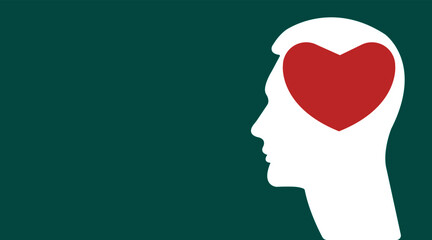 Heart shape silhouette of human head. Mental health concept vector illustration. Psychological therapy and treatment. World mental health day.