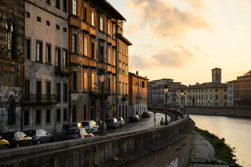 Charming Street in Pisa Italy on sunset © Jacek Dylag