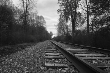 Black and white of a railroad