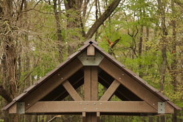 Fototapeta na wymiar Small triangular truss in a park 