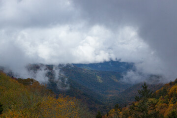 Mountain with morning clouds and mist