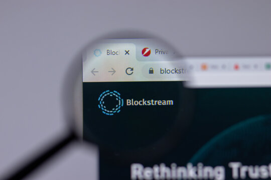 New York, USA - 26 April 2021: Blockstream company logo close-up on website page, Illustrative Editorial.