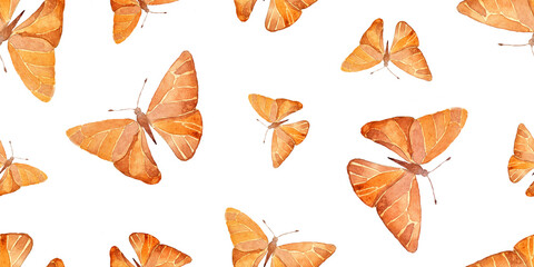 Watercolor seamless pattern with vintage butterflies on a white background