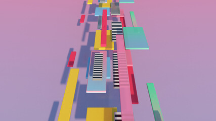 Colorful blocks flying. Abstract illustration, 3d render.