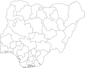 Fototapeta na wymiar White blank vector map of the Federal Republic of Nigeria with black borders of its states