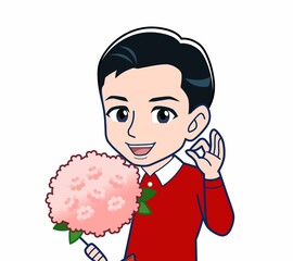 赤い服を着た若い男性