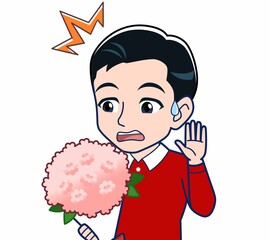 赤い服を着た若い男性