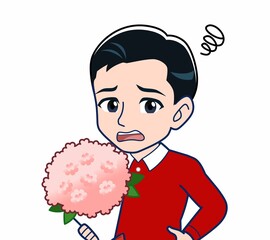 赤い服を着た若い男性