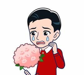 赤い服を着た若い男性