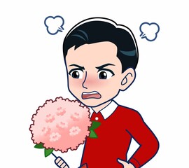 赤い服を着た若い男性