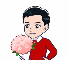 赤い服を着た若い男性