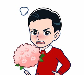 赤い服を着た若い男性