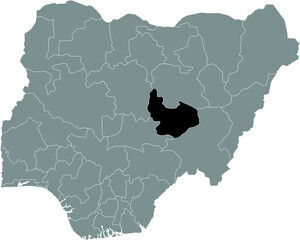 Black highlighted location map of the Nigerian Plateau state inside gray map of the Republic of Nigeria