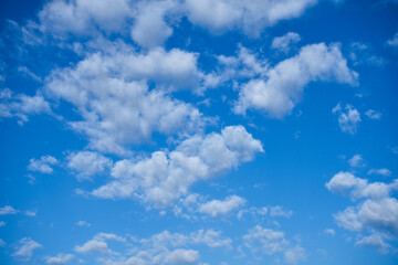Fototapeta na wymiar Blue sky and white cotton clouds background. Alicante, Spain.