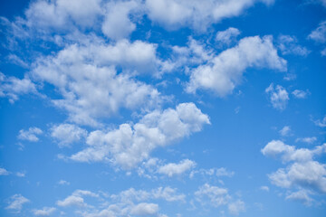 Obraz na płótnie Canvas Blue sky and white cotton clouds background. Alicante, Spain.