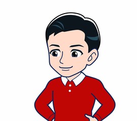 赤い服を着た若い男性