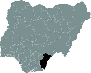 Black highlighted location map of the Nigerian Cross River state inside gray map of the Republic of Nigeria
