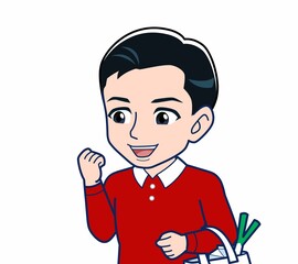 赤い服を着た若い男性