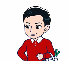 赤い服を着た若い男性