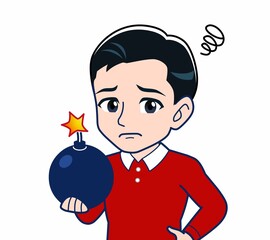 赤い服を着た若い男性