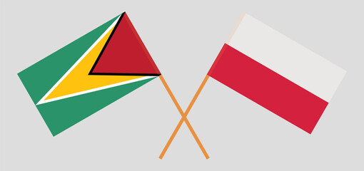 Crossed flags of Guyana and Poland. Official colors. Correct proportion