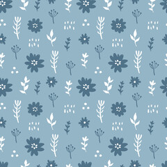 Seamless abstract colorful floral pattern with wild flowers. Floral background. Simple Scandinavian style. Vector illustration