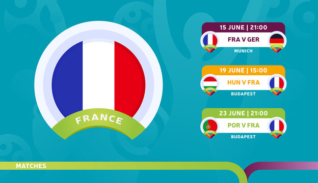 france national team Schedule matches in the final stage at the 2020 Football Championship. Vector illustration of football 2020 matches