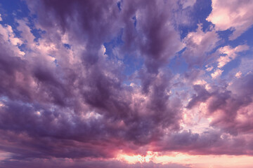 Amazing cloudscape on the sky at sunset time.
