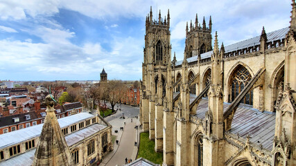 Aerial view of the historic York Minster and the Old Town, Yorkshire, England - obrazy, fototapety, plakaty