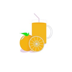 Orange juice with orange fruit on a white background, illustration