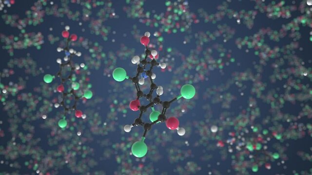 Molecule of Levothyroxine. Molecular model, looping seamless 3d animation