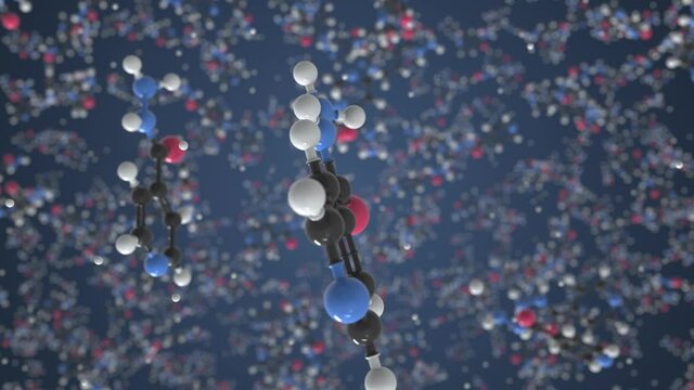 Molecule of Isoniazid. Molecular model, looping seamless 3d animation