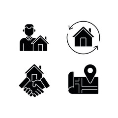 Real estate glyph icons set. House for sale. Black silhouette symbol. Vector isolated illustration