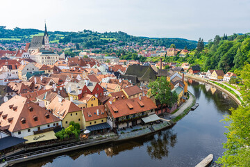 Fototapeta na wymiar CESKY KRUMLOV, CZECH REPUBLIC, 1 AUGUST 2020: Amazing cityscape of the historic center