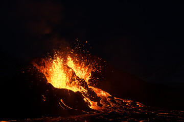 The eruption site of Geldingadalir in Fagradalsfjall mountain on Reykjanes in Iceland