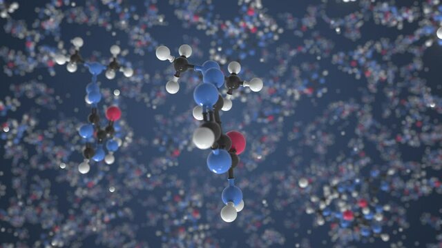 Molecule of Dacarbazine. Molecular model, looping seamless 3d animation