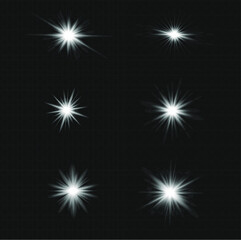 Set of vector transparent flash light effect, sunlight special lens. Bright gold flashes and glares