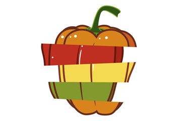 Sliced fresh bell peppers. Vector paprika. Green, red, orange, yellow sweet pepper.