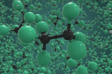 Hexafluoroethane molecule, scientific molecular model, 3d rendering