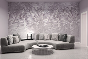 Illustration 3D rendering large luxury modern bright interiors Living room mockup computer digitally generated image
