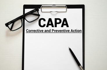 Paper with words CAPA Corrective and Preventive action plans