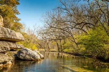 Jacob"s well is a perennial karstic spring in the Texas Hill country